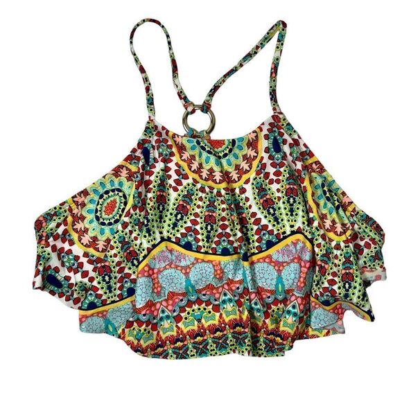 a.n.a Colorful Tribal Print Bikini High Neck Flowy Ruffle Two Piece Swimsuit - Picture 5 of 9
